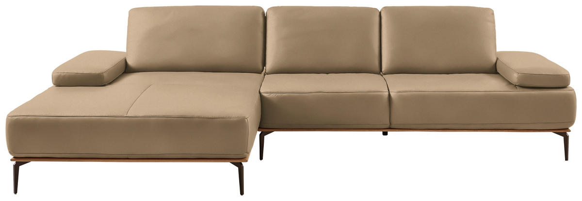 ECKSOFA Echtleder Hellbraun  - Hellbraun/Bronzefarben, Design, Leder/Holz (176/314cm) - Valnatura