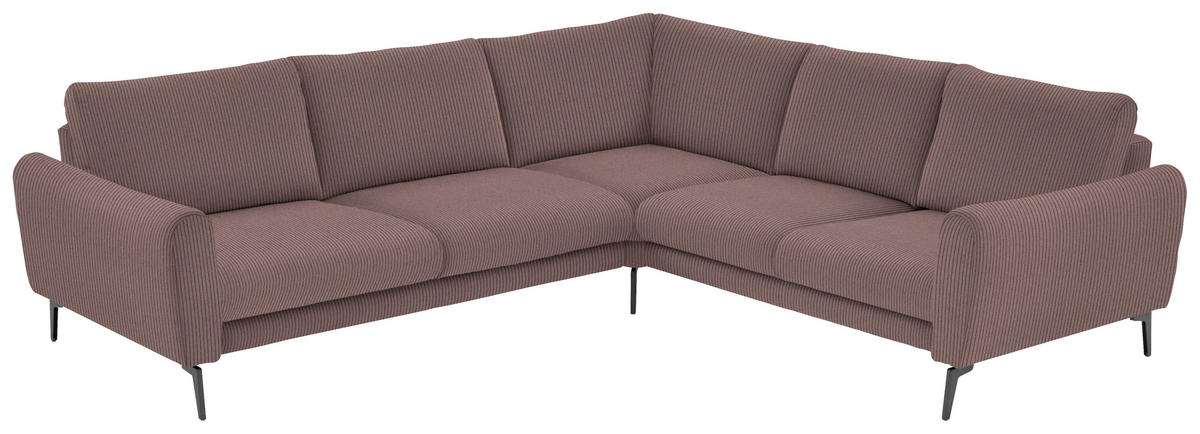 ECKSOFA in Velours, Feincord Altrosa  - Schwarz/Altrosa, Design, Textil/Metall (280/254cm) - Beldomo Style