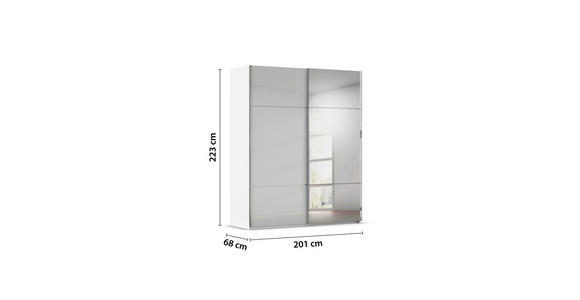 SCHWEBETÜRENSCHRANK in Grau, Weiß - Chromfarben/Weiß, KONVENTIONELL, Glas/Holzwerkstoff (201/223/68cm) - Novel
