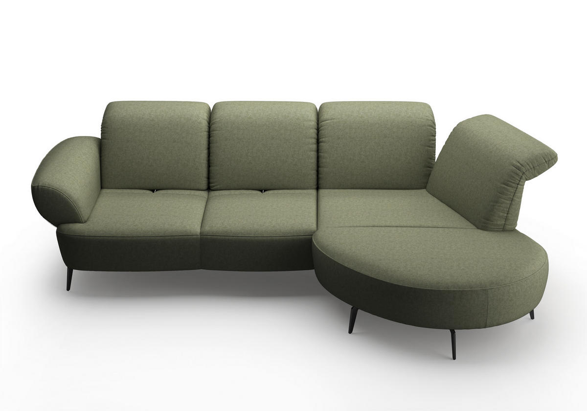 ECKSOFA DANCE E Olivgrün Flachgewebe  - Schwarz/Olivgrün, MODERN, Textil/Metall (313/208cm) - Sit & More