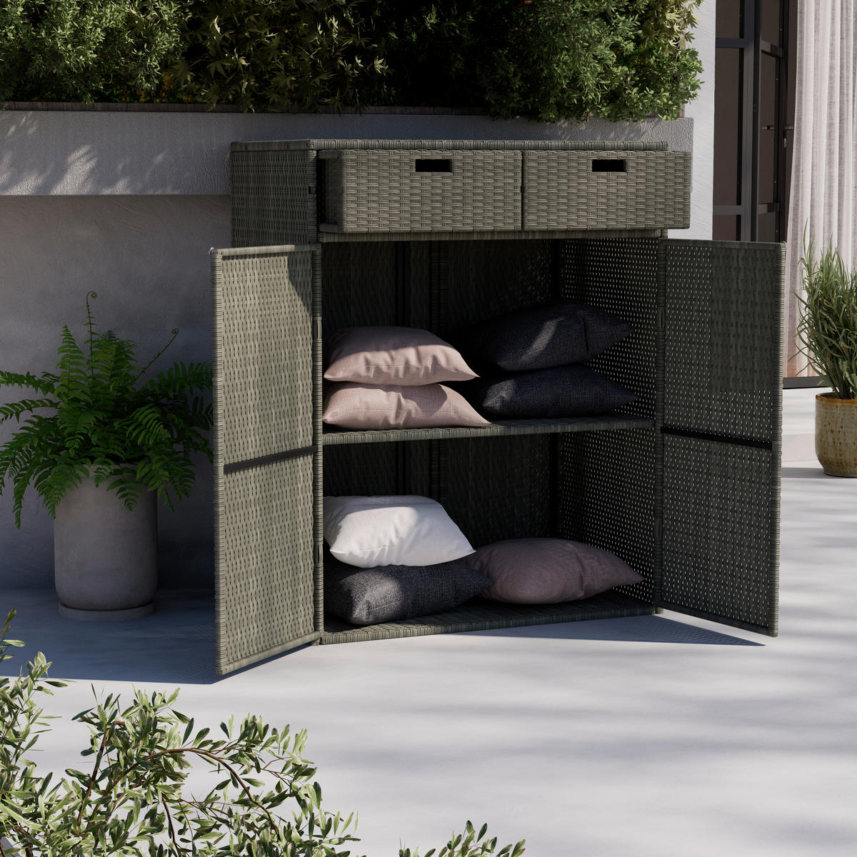 GARTENKOMMODE 55/113/90 cm  - Silberfarben/Grau, MODERN, Kunststoff/Metall (55/113/90cm) - Ambia Garden