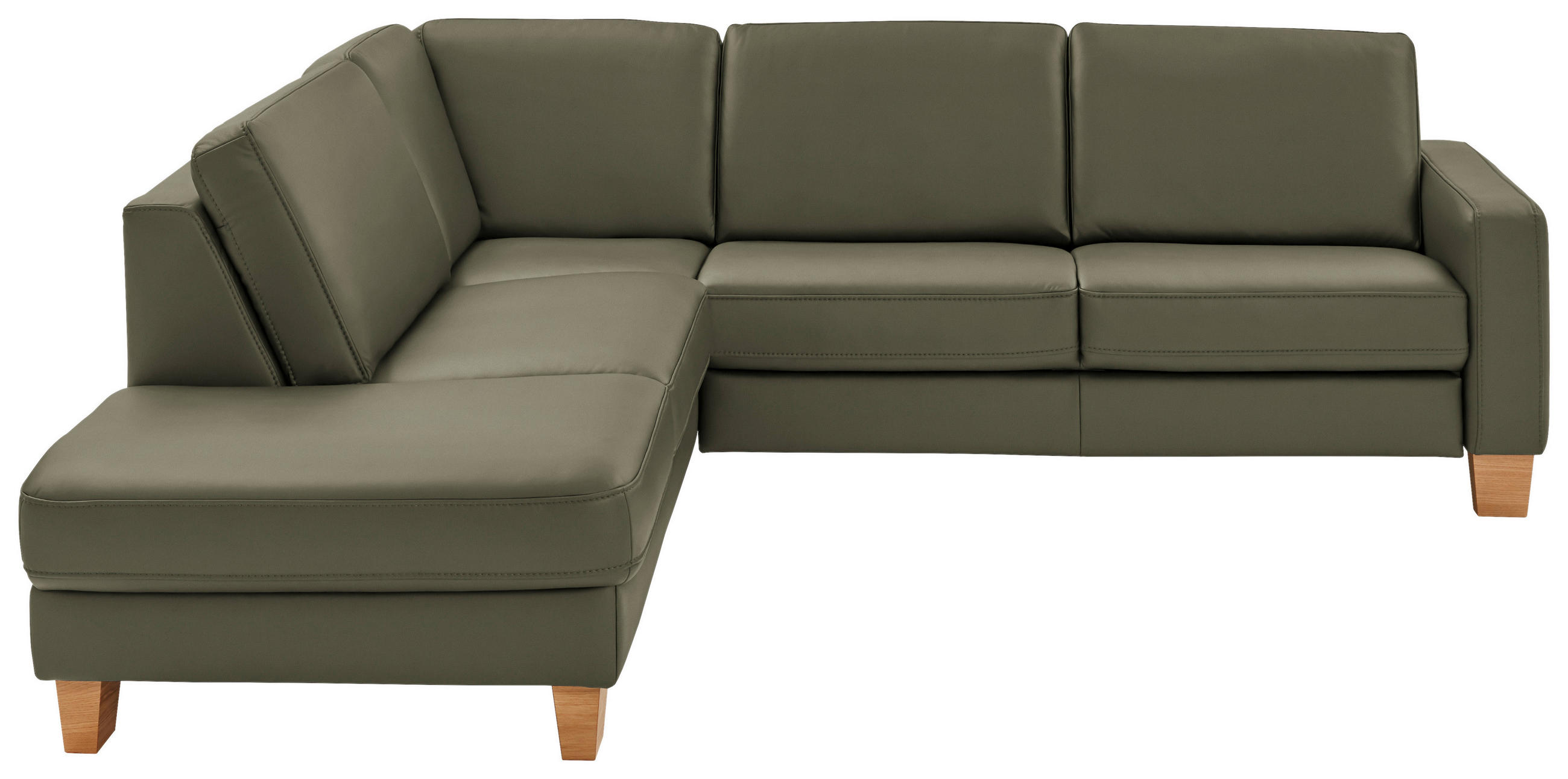 ECKSOFA in Echtleder Grau, Grün  - Eiche Bianco/Grau, Natur, Leder/Holz (235/257cm) - Valdera