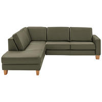 ECKSOFA in Echtleder Grau, Grün  235/257 cm  - Eiche Bianco/Grau, Natur, Leder/Holz (235/257cm) - Valdera