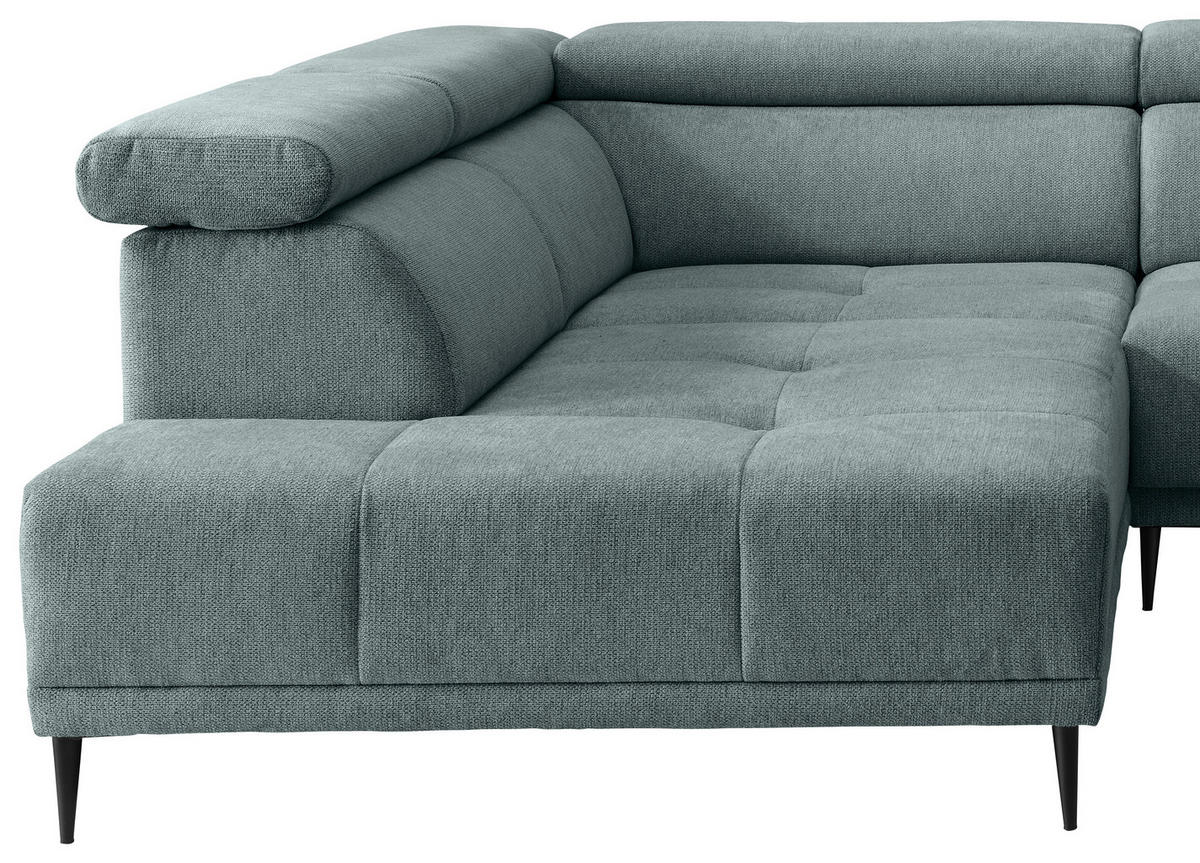 ECKSOFA Chenille Mintgrün  - Schwarz/Mintgrün, Konventionell, Textil/Metall (225/305cm) - Livetastic