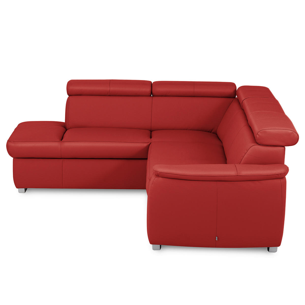 WOHNLANDSCHAFT Rot Kombination Echtleder/Lederlook Bettkasten, Schlaffunktion, Rücken echt, Armteilverstellung, Kopfteilverstellung  - Rot, Leder/Metall (211/262cm) - Celina Home