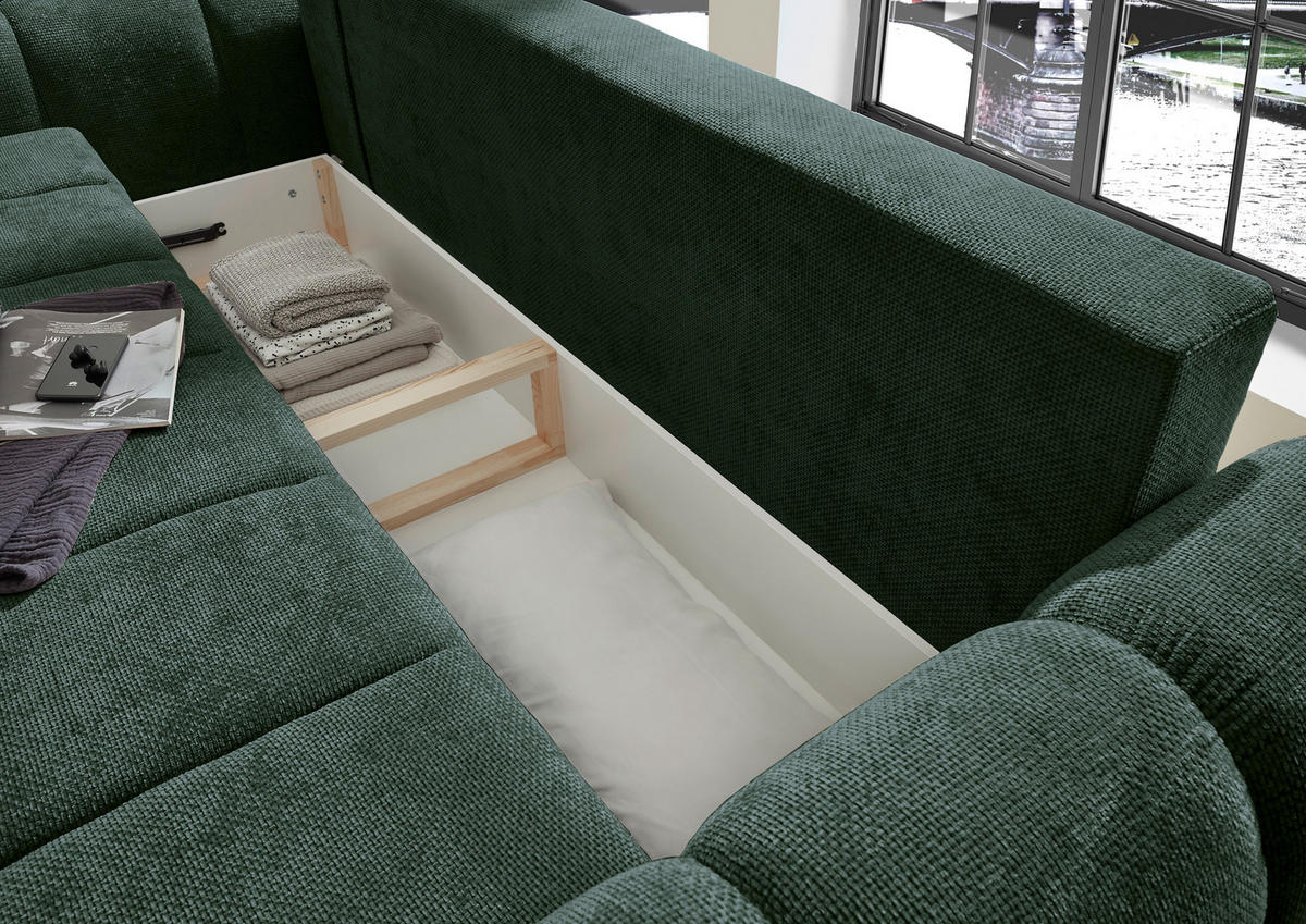 SCHLAFSOFA in Webstoff Dunkelgrün  - Dunkelgrün/Schwarz, Design, Kunststoff/Textil (256/76/112cm) - MID.YOU