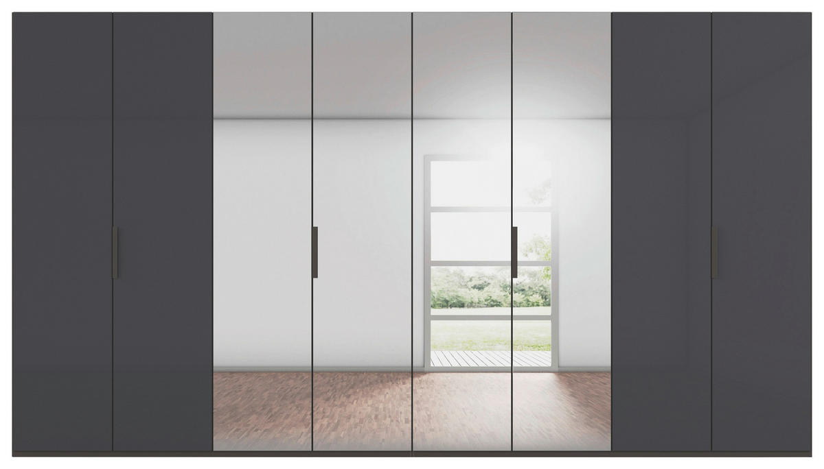 DREHTÜRENSCHRANK 400/223/61 cm,  in Graphitfarben, 8-türig  - Graphitfarben, Basics, Glas/Holzwerkstoff (400/223/61cm) - Novel