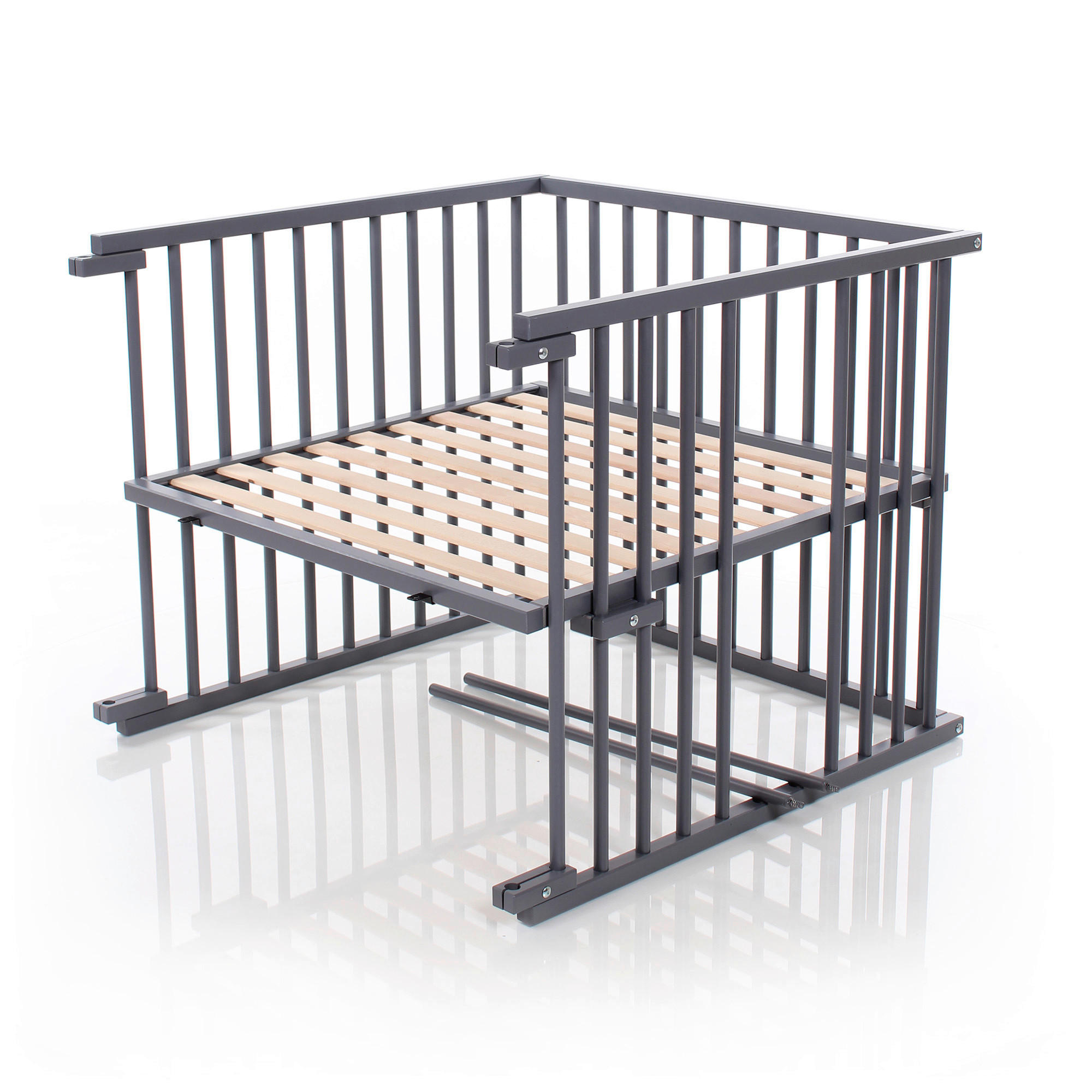 GITTERBETTSET - Schieferfarben, Basics, Holz (95/94/79cm) - Babybay