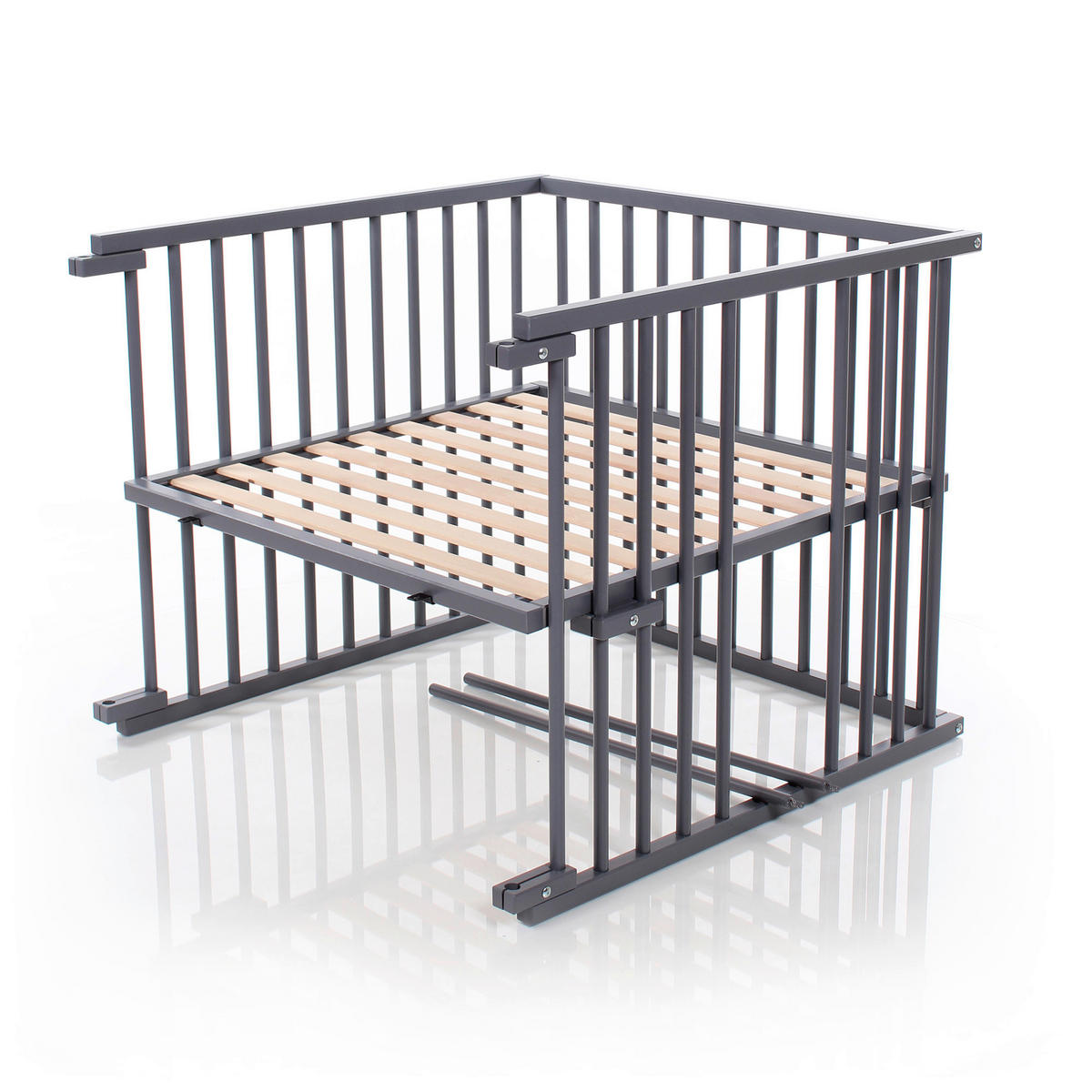 GITTERBETTSET - Schieferfarben, Basics, Holz (95/94/79cm) - Babybay