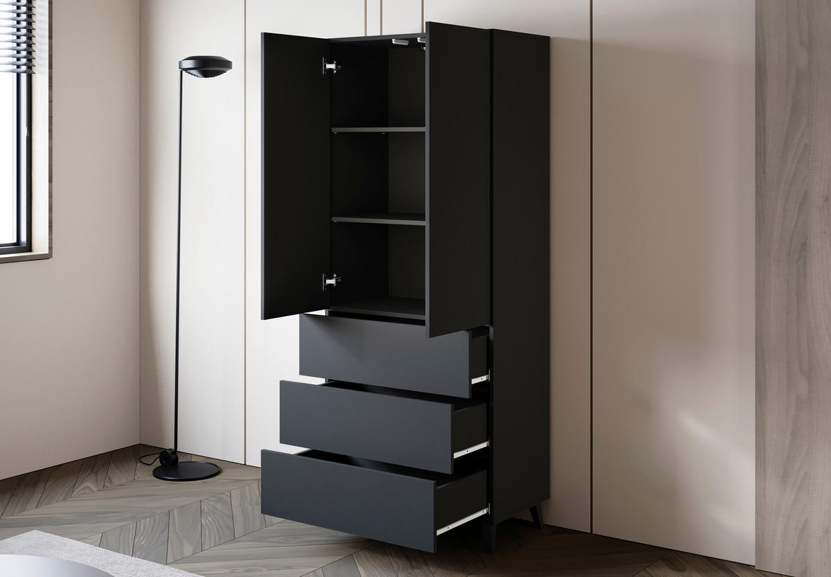 HIGHBOARD  70/170/39 cm 3 Schublade(n)  - Schwarz, Design, Holzwerkstoff/Kunststoff (70/170/39cm) - P & B