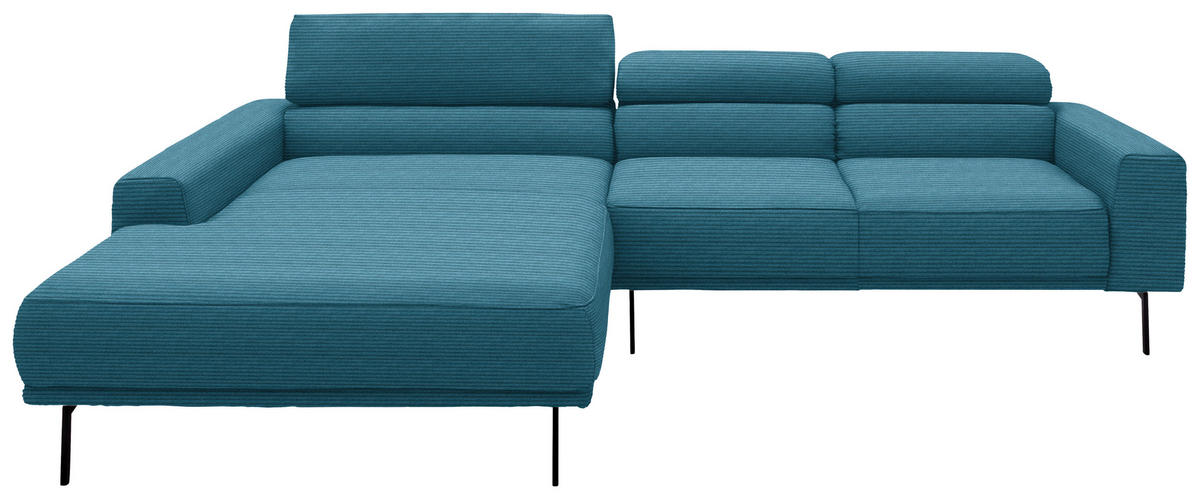 ECKSOFA Cord Petrol  - Petrol/Schwarz, Design, Textil/Metall (215-217/293cm) - Schöner Wohnen