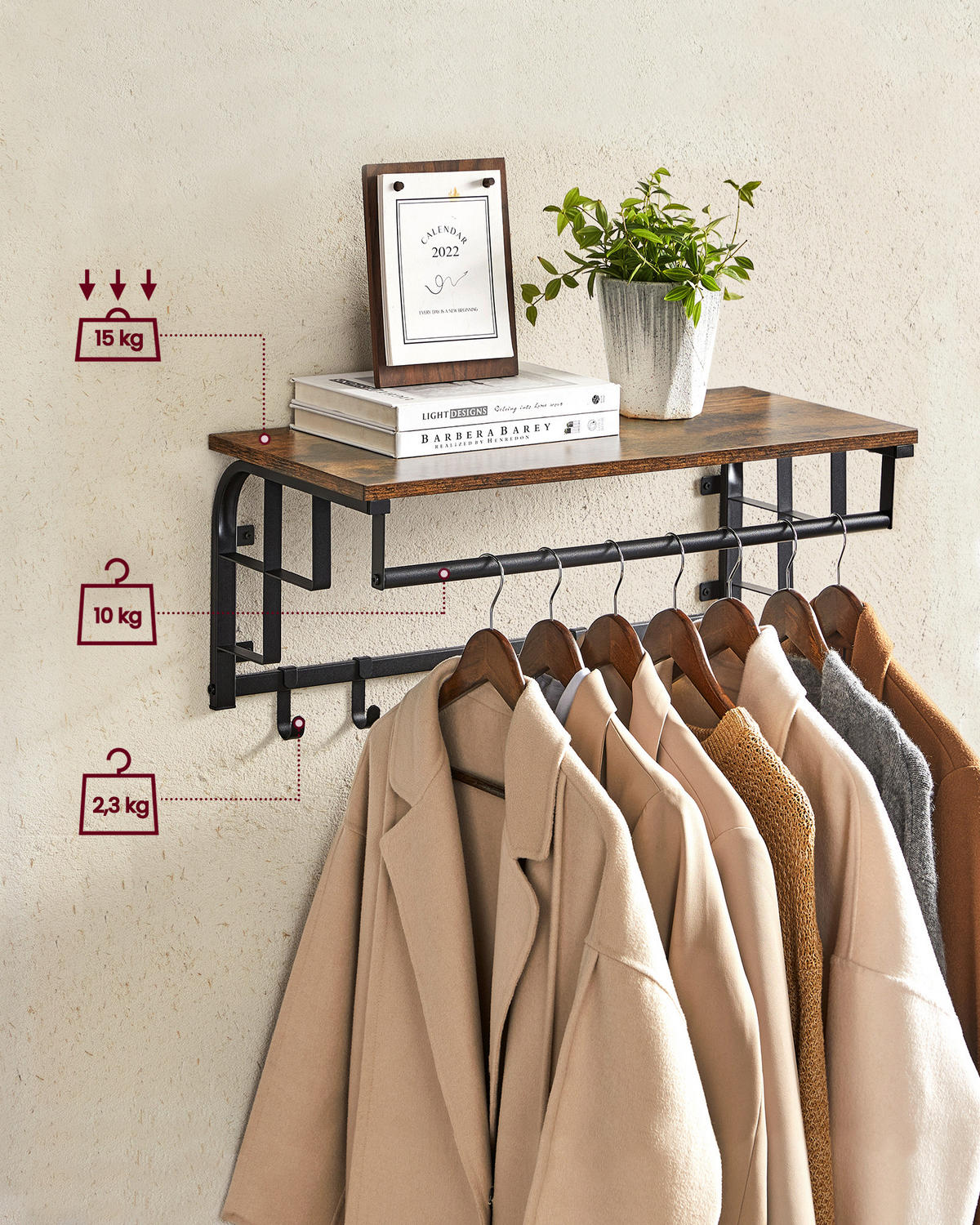 WANDGARDEROBE - Schwarz/Braun, Trend, Holzwerkstoff/Metall (66/27/30cm) - Boxxx