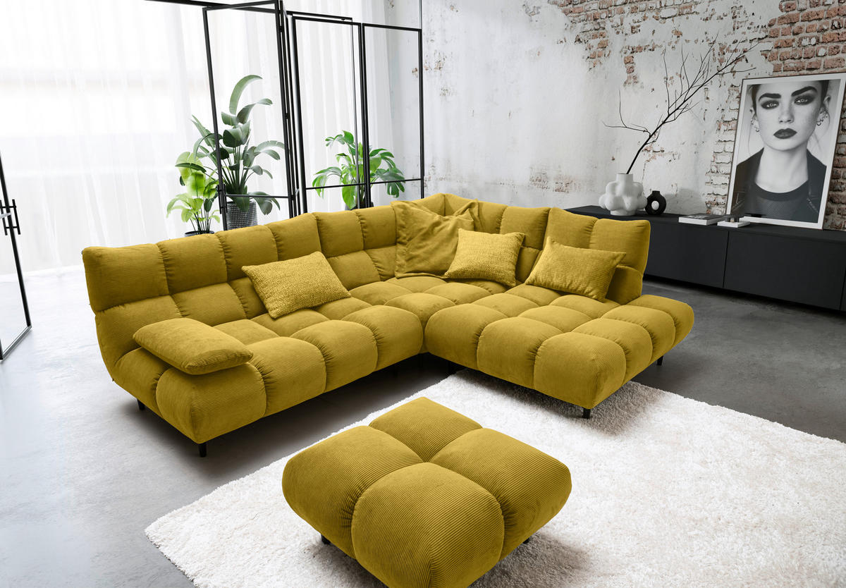 ECKSOFA Ottomane rechts, Eckteil  Goldfarben Feincord  - Goldfarben/Schwarz, Design, Holz/Textil (288/215cm) - Pure Home Lifestyle