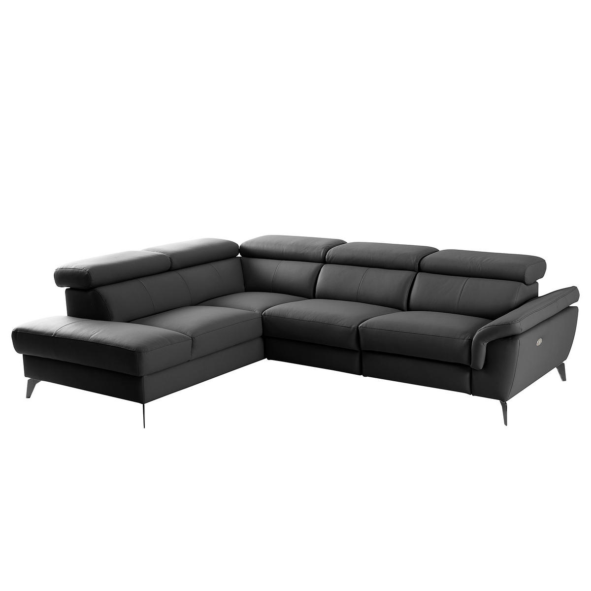 ECKSOFA SONO in Lederlook Echtleder Schwarz Armteilverstellung, Kopfteilverstellung  210/265 cm  - Schwarz, Design, Leder/Textil (210/265cm) - Livetastic