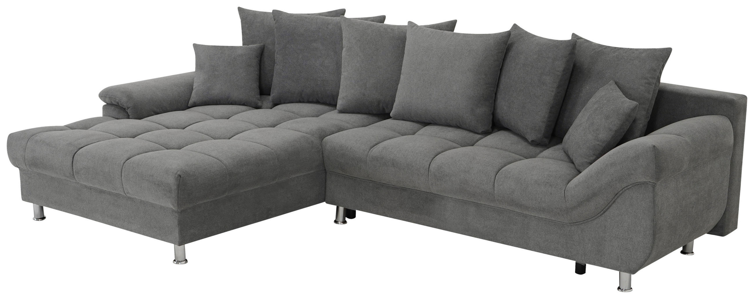 ECKSOFA Grau Flachgewebe, Mikrofaser  - Chromfarben/Grau, Design, Kunststoff/Textil (198/312cm) - Livetastic