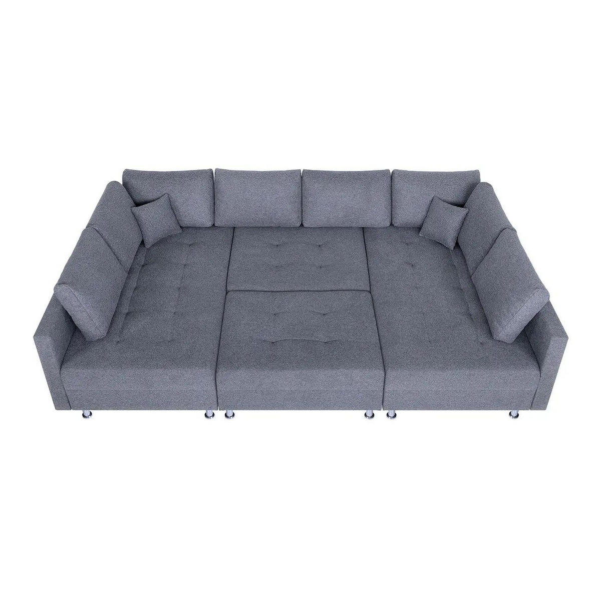 WOHNLANDSCHAFT Grau Webstoff  - Chromfarben/Schwarz, Design, Textil (192/308/192cm) - P & B