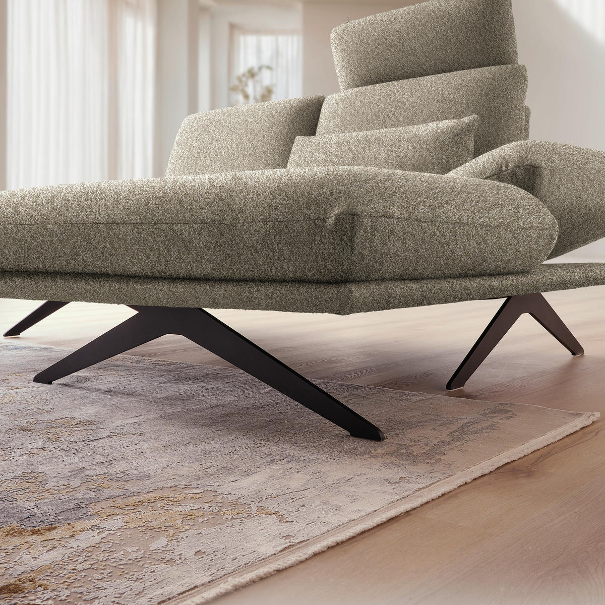 ECKSOFA Flachgewebe Hellbraun  - Hellbraun/Schwarz, Design, Textil/Metall (234/155cm) - Dieter Knoll