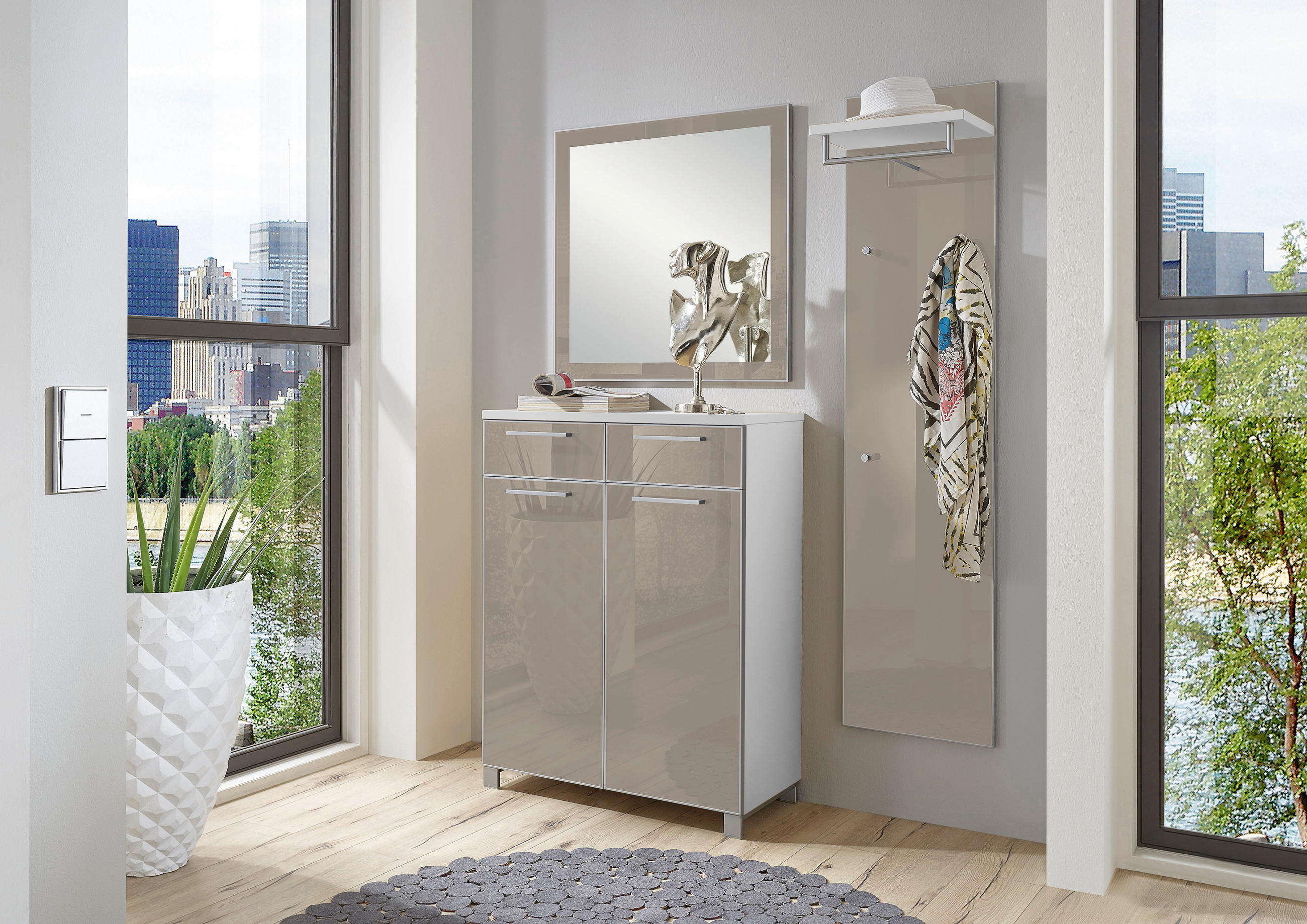 GARDEROBE Weiß, Taupe - Taupe/Weiß, Design, Glas (135/195/37cm)
