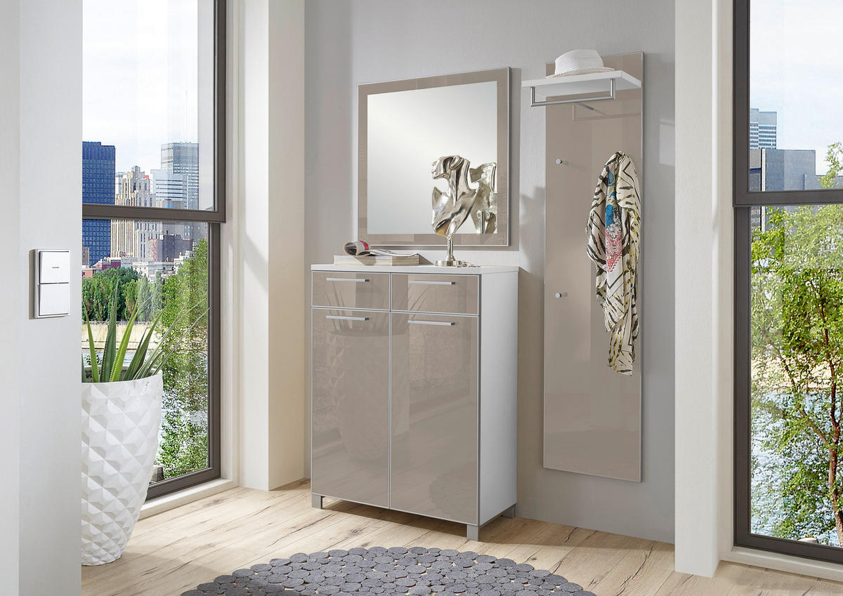GARDEROBE 3-teilig  in 135/195/37 cm  - Taupe/Weiss, Design, Glas/Holzwerkstoff (135/195/37cm)