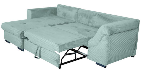 ECKSOFA Salbeigrün Cord Zierkissen, Rückenkissen, Bettkasten, Schlaffunktion, Rücken echt, Liegefläche im Originalstoff  - Salbeigrün/Schwarz, KONVENTIONELL, Textil/Metall (168/258cm) - Carryhome