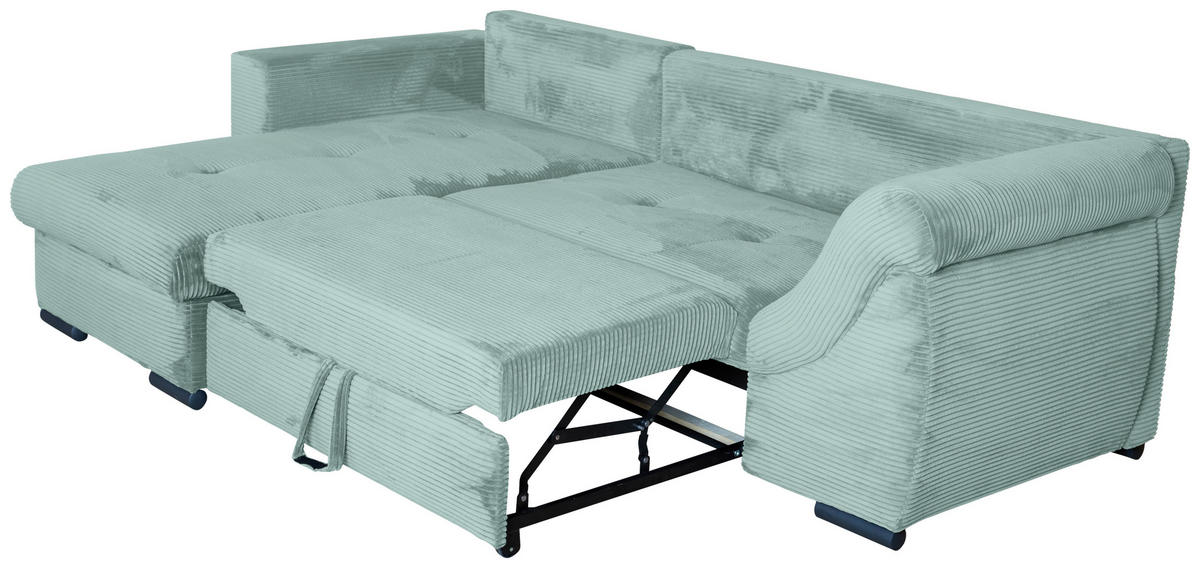 ECKSOFA in Cord Salbeigrün  - Salbeigrün/Schwarz, KONVENTIONELL, Textil/Metall (168/258cm) - Carryhome