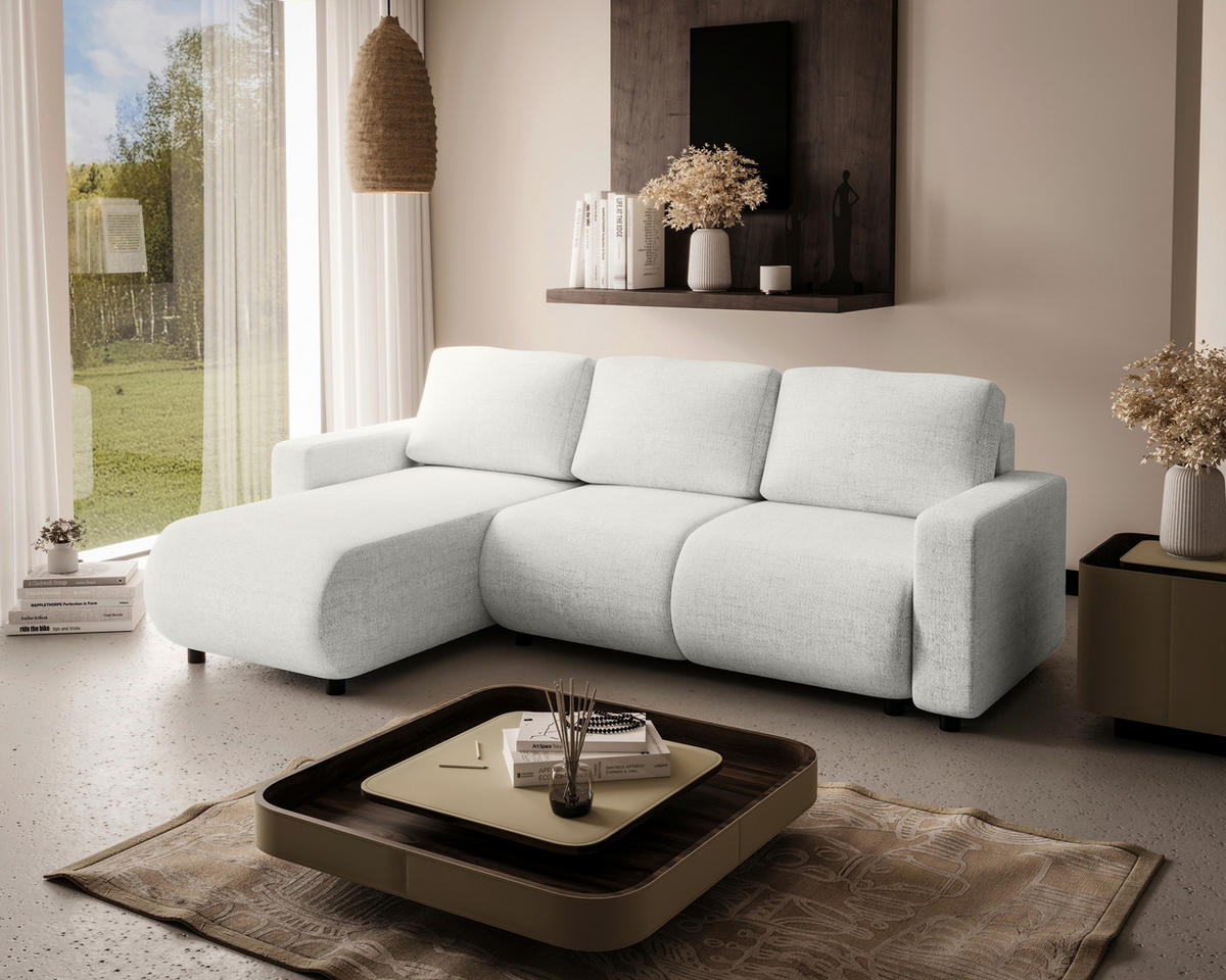 ECKSOFA Creme Webstoff  - Creme/Schwarz, MODERN, Kunststoff/Textil (150/240cm) - Xora