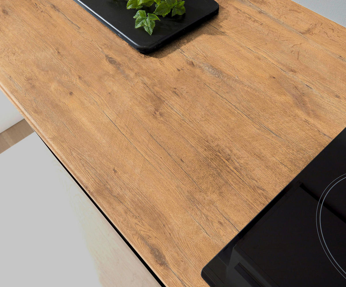 KÜCHENBLOCK 160 cm   in Schwarz, Eichefarben  - Eichefarben/Schwarz, Trend, Holzwerkstoff/Kunststoff (160cm) - Carryhome