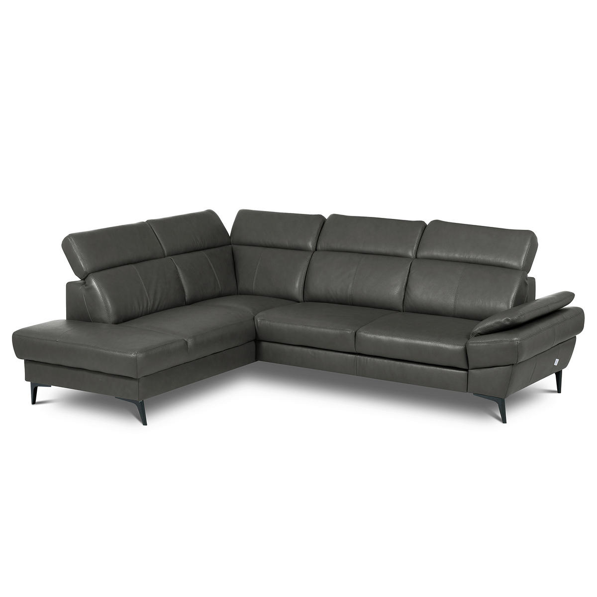 ECKSOFA  in Lederlook Echtleder Anthrazit  - Anthrazit/Schwarz, Design, Leder/Textil (211/264cm) - Livetastic