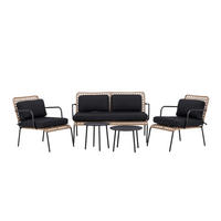 LOUNGEGARNITUR   Rattan Stahl  - Dunkelgrau/Schwarz, KONVENTIONELL, Naturmaterialien/Holz - Gardenson