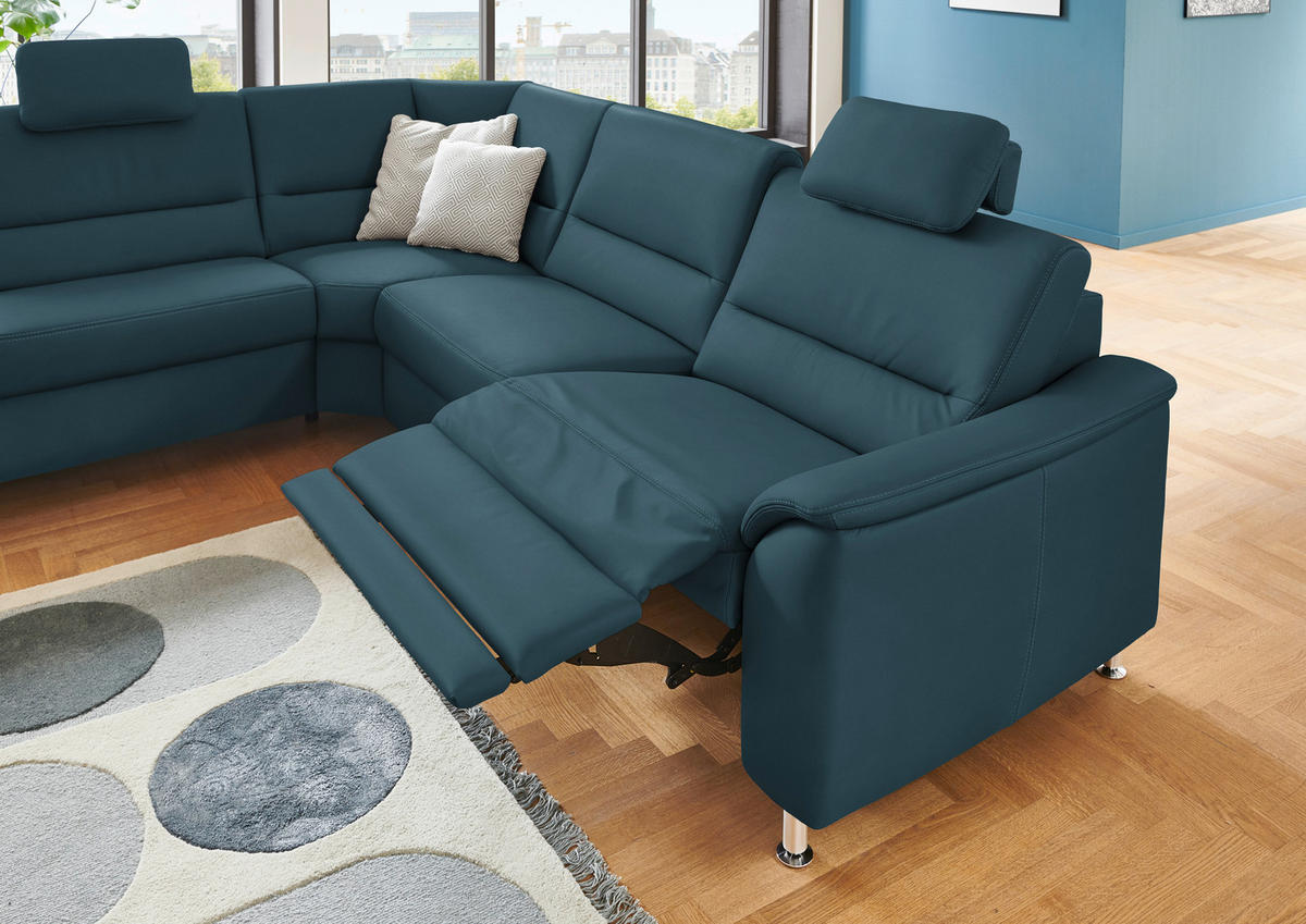 ECKSOFA in Echtleder Blau  - Blau/Alufarben, Basics, Leder/Metall (249/290cm) - Beldomo Premium