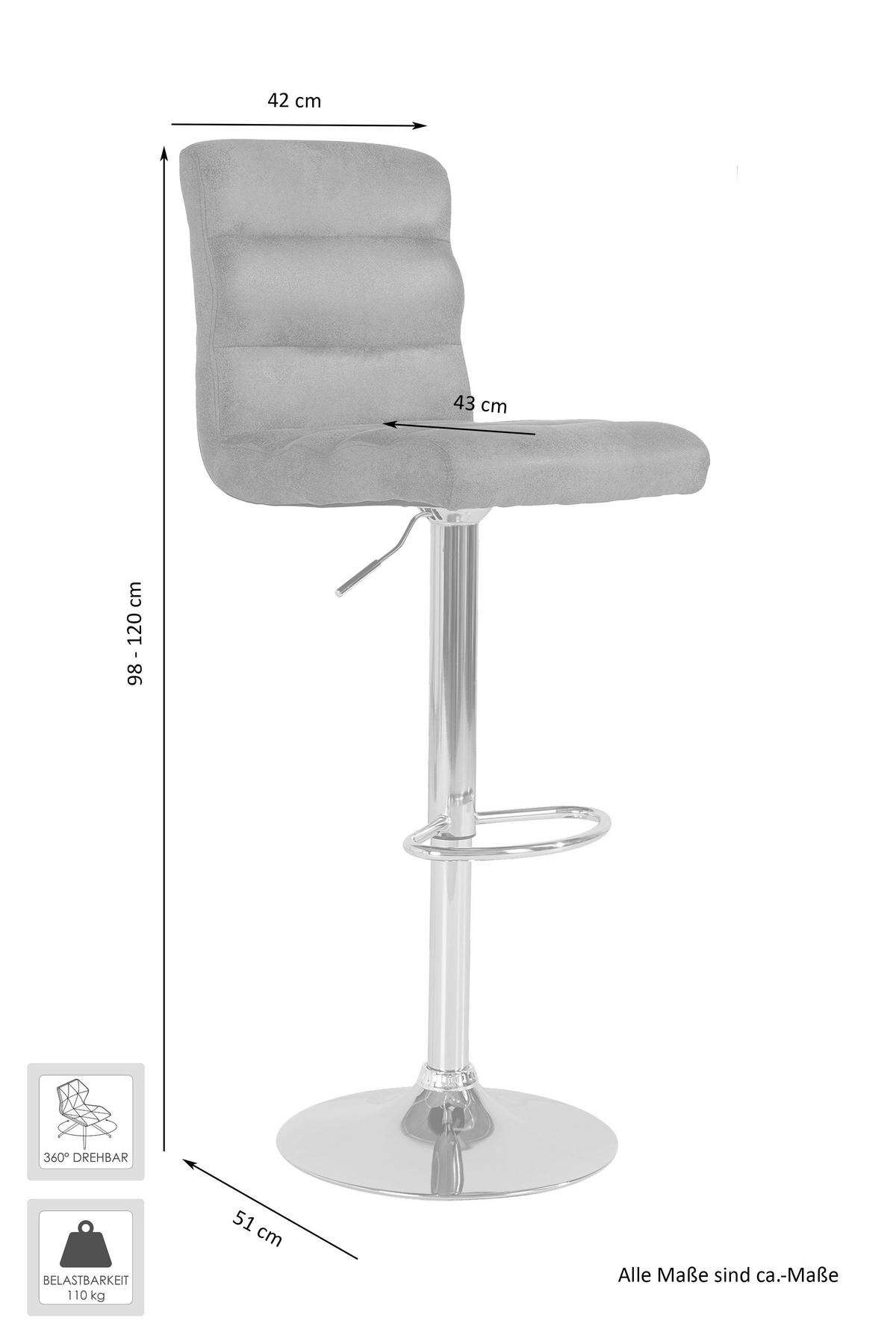 BARHOCKER-SET Mikrofaser Anthrazit, Braun Stahl Sitzfläche 360° drehbar  - Anthrazit/Braun, LIFESTYLE, Textil/Metall (42/61-83/43cm) - MID.YOU