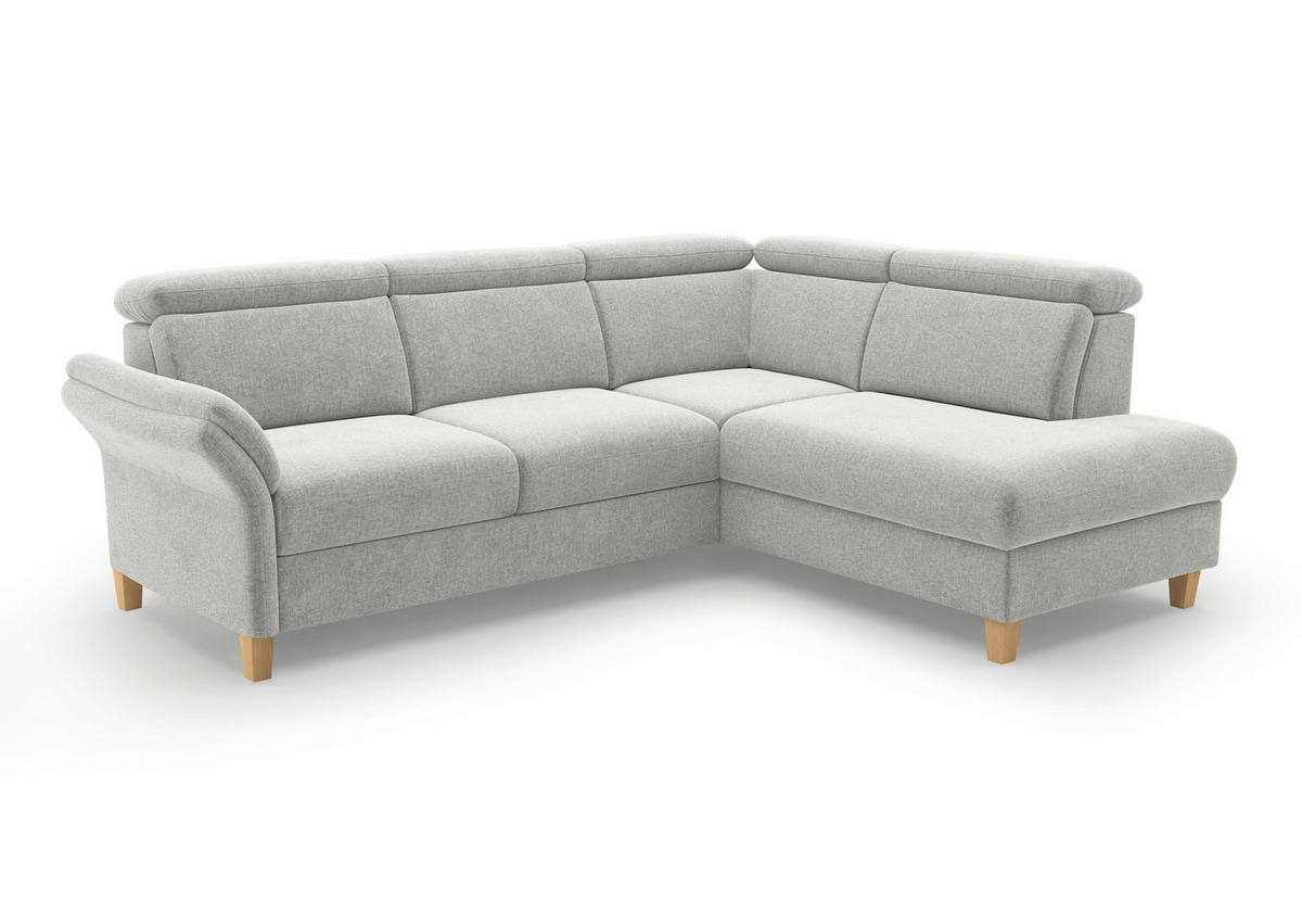 ECKSOFA GLENDALE E Hellgrau Flachgewebe  - Eichefarben/Hellgrau, KONVENTIONELL, Holz/Textil (247/193cm) - Sit & More