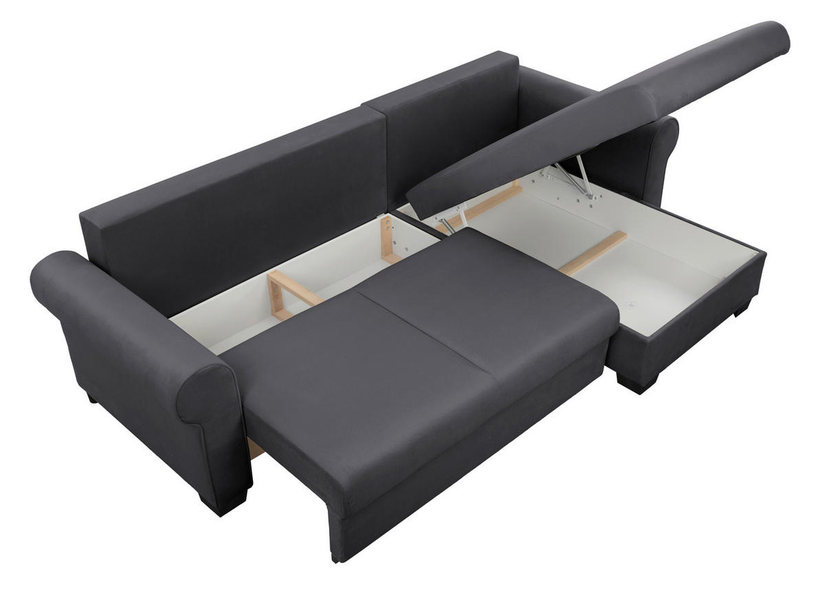 ECKSOFA in Dunkelgrau  - Dunkelgrau/Buchefarben, Design, Holz/Textil (266/161cm) - MID.YOU