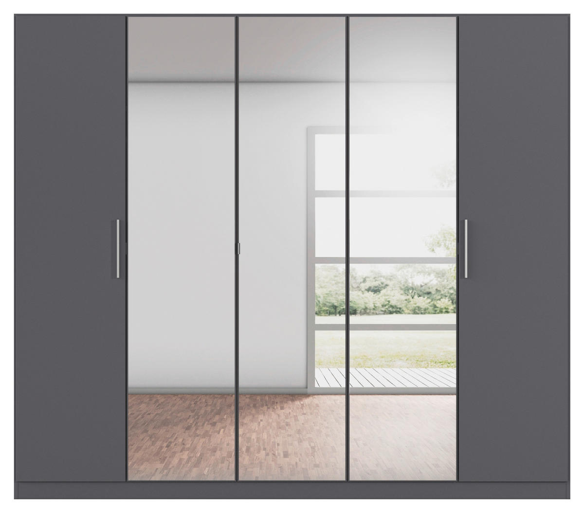 DREHTÜRENSCHRANK 226/197/54 cm,  in Grau, 5-türig  - Alufarben/Grau, KONVENTIONELL, Glas/Holzwerkstoff (226/197/54cm) - home24