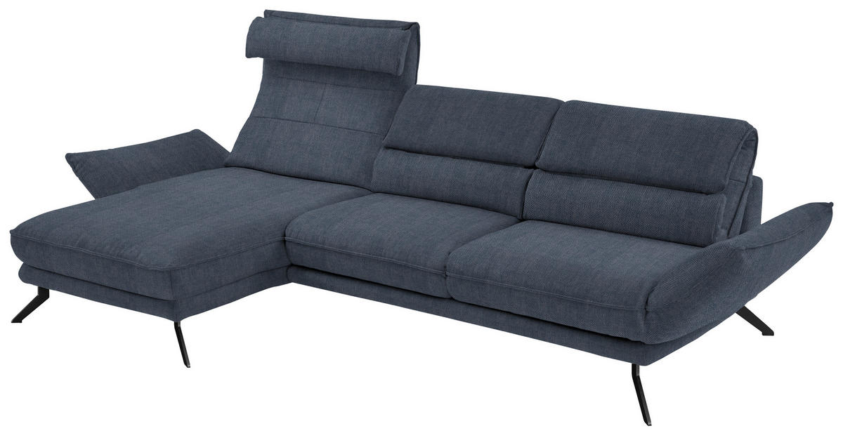 ECKSOFA in Velours Blau  - Blau/Schwarz, Design, Textil/Metall (153/283cm) - Valdera