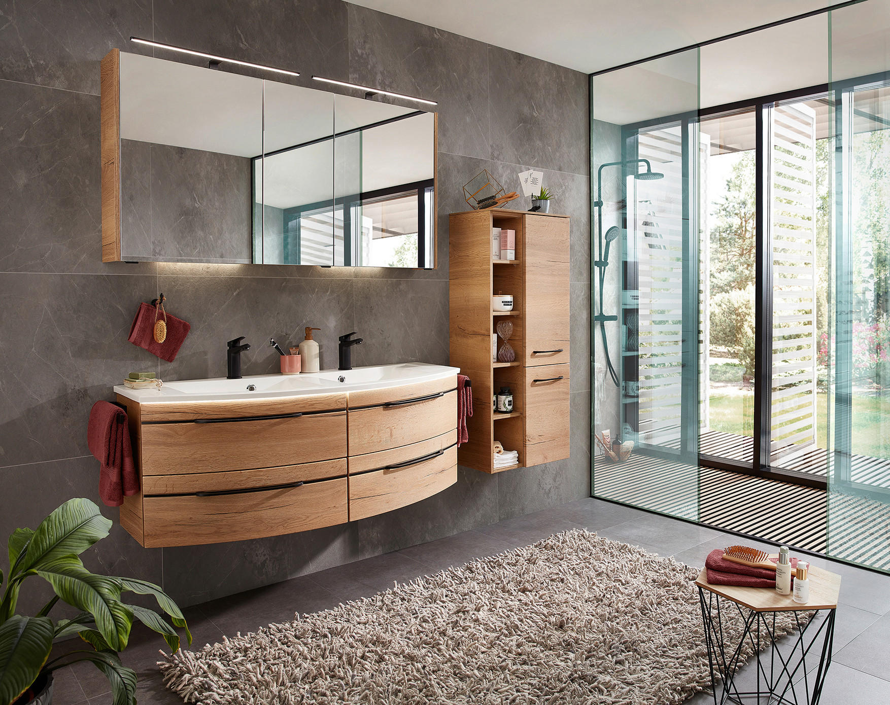 SPIEGELSCHRANK 133,2/70,3/17,5 cm  - Eichefarben, Design, Glas/Holzwerkstoff (133,2/70,3/17,5cm) - Sadena