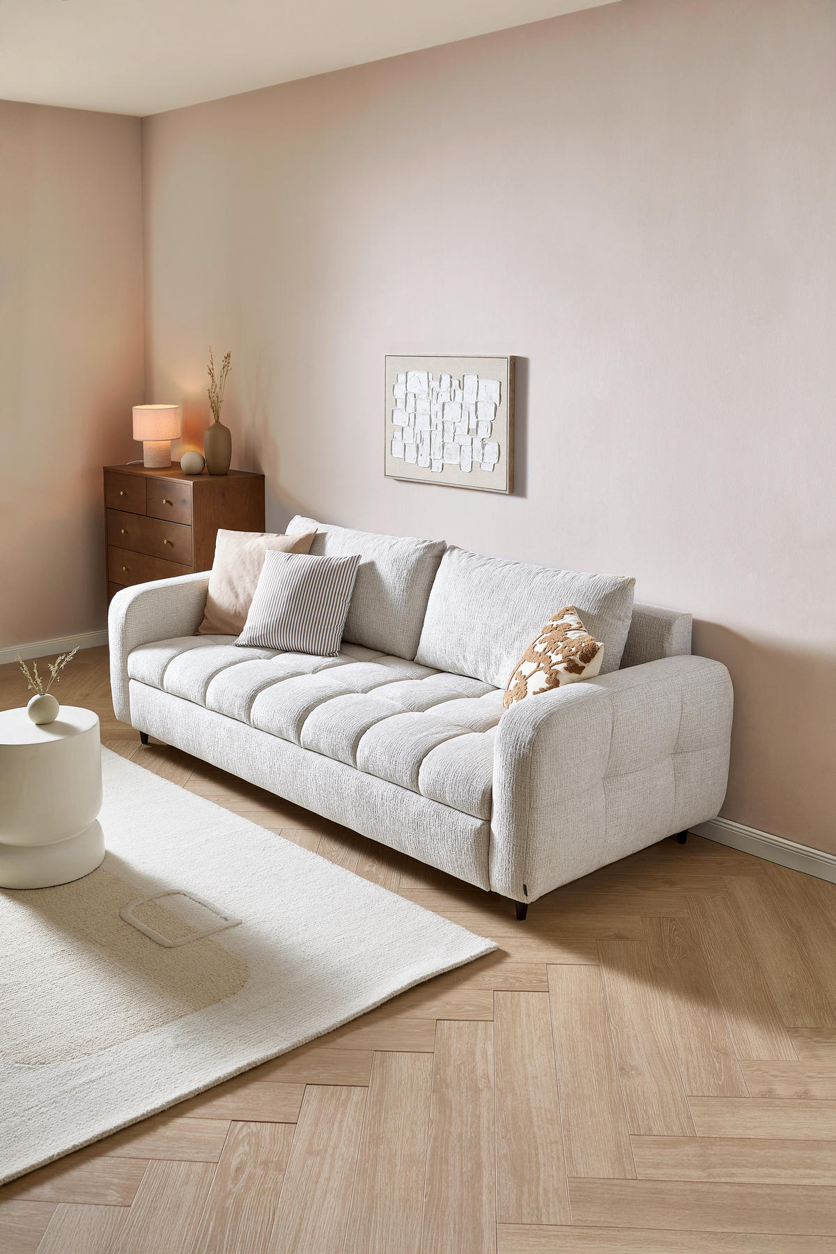 SCHLAFSOFA in Flachgewebe Perlmutt  - Perlmutt/Schwarz, MODERN, Holz/Textil (236/88/101cm) - Stylife