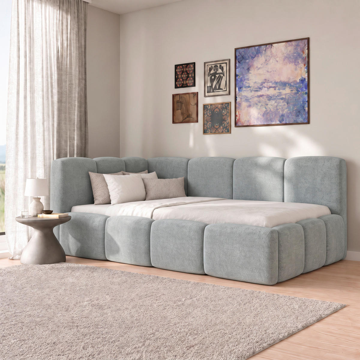 POLSTERBETT 140/200 cm,  in Silberfarben, Lattenrost, Bettkasten,  - Silberfarben/Schwarz, Design, Holz/Textil (140/200cm) - Chameo
