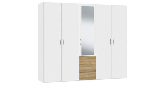 KLEIDERSCHRANK  in Weiß, Eichefarben  - Eichefarben/Silberfarben, Design, Glas/Holzwerkstoff (253/215/59cm) - Carryhome