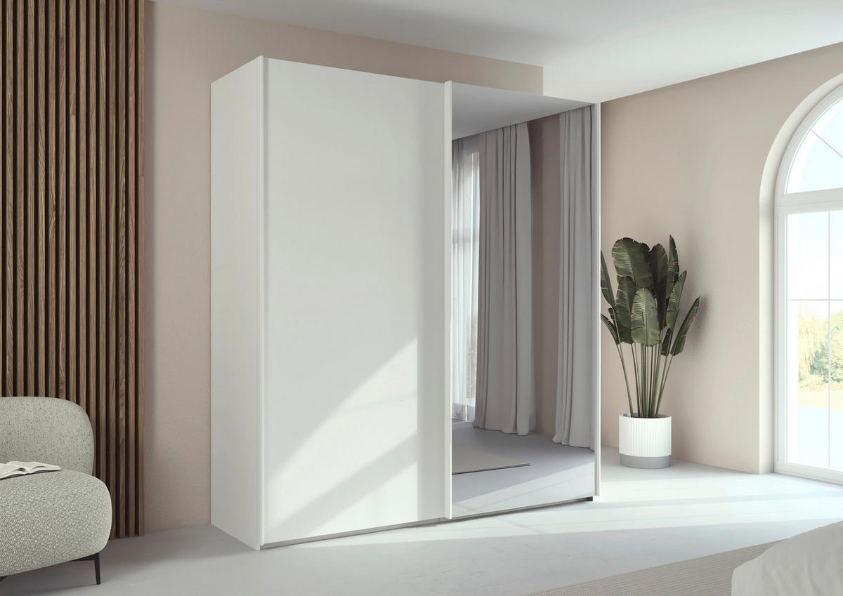 SCHWEBETÜRENSCHRANK 201/223/69 cm,  in Weiß, 2 Tür(en)  - Weiß, Basics, Glas/Holzwerkstoff (201/223/69cm) - Rauch Möbel