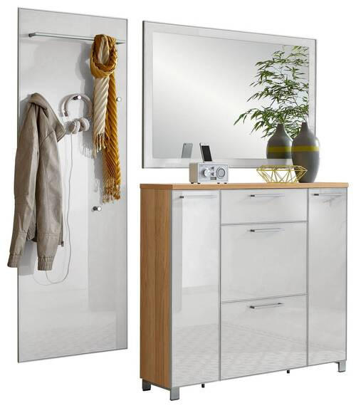 GARDEROBE 3-teilig  in 190/195/31 cm  - Eichefarben/Weiß, Design, Glas/Holz (190/195/31cm)