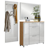 GARDEROBE 3-teilig  in 190/195/31 cm  - Weiss/Eichefarben, Design, Glas/Holz (190/195/31cm)