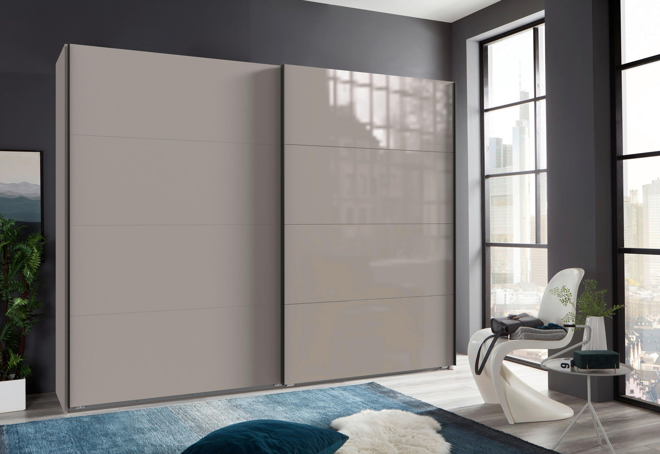 SCHWEBETÜRENSCHRANK 270/208/65 cm 2-türig Graphitfarben, Sahara  - Schwarz/Graphitfarben, Design, Glas/Holzwerkstoff (270/208/65cm) - Carryhome