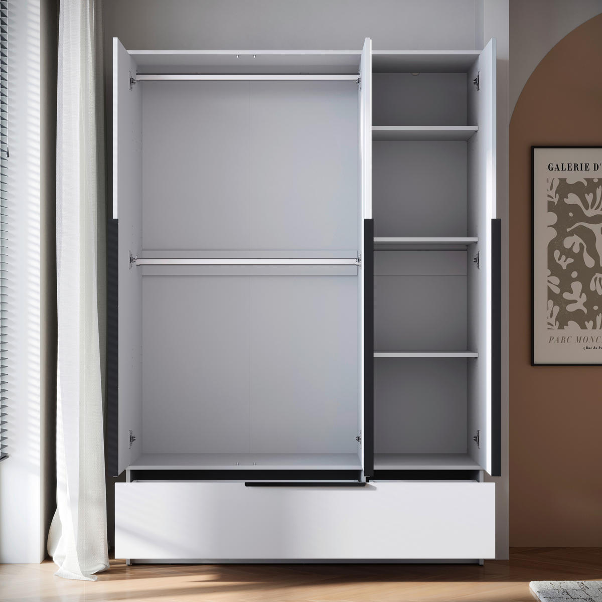 KLEIDERSCHRANK Weiss  - Weiss/Schwarz, Konventionell, Holzwerkstoff/Metall (134,5/192,9/51cm) - MID.YOU