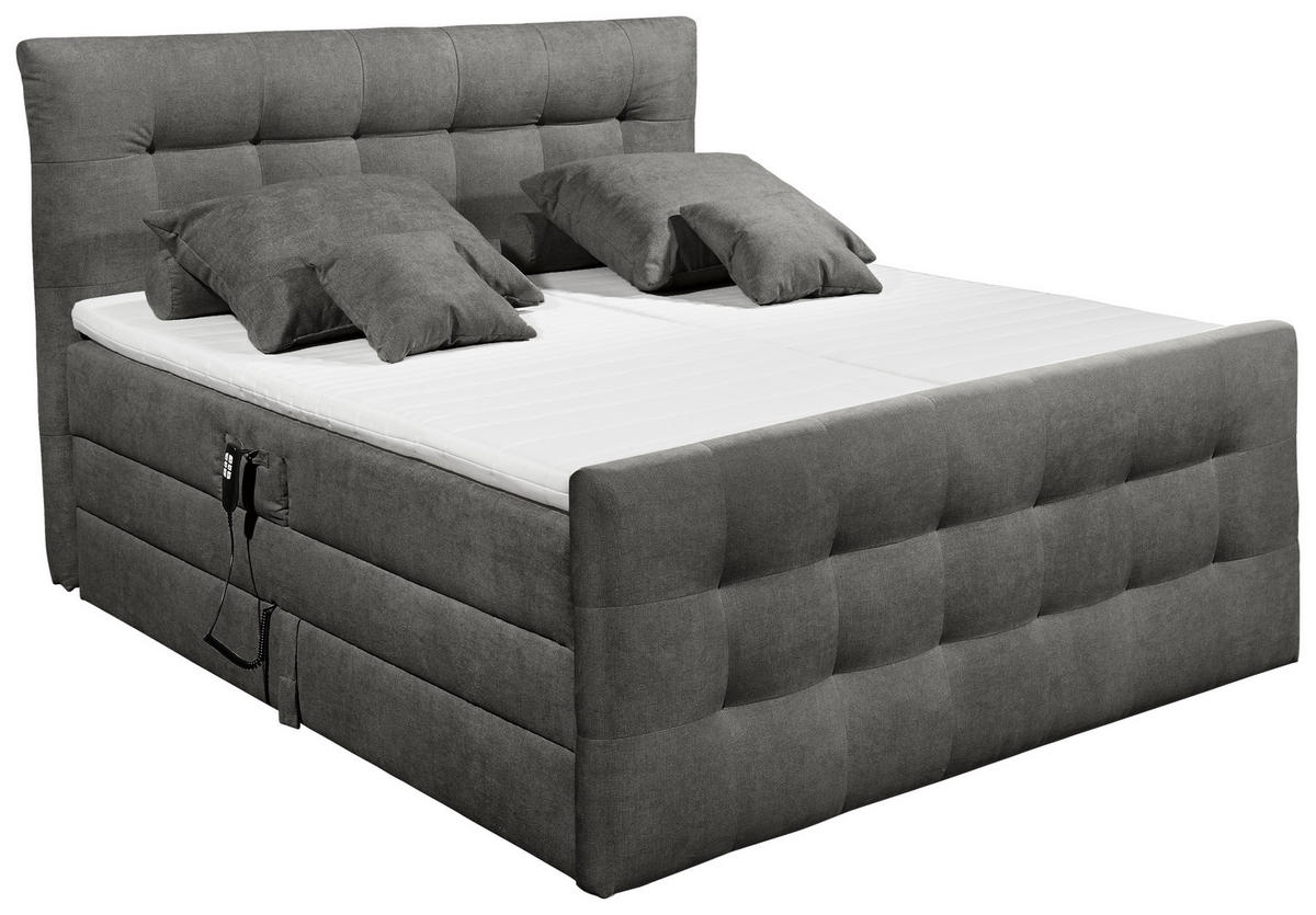POLSTERBETT 180/200 cm,  in Grau, Matratze, gepolstertes Kopfteil, Bettkasten, Topper, motorische Verstellbarkeit, H2+H2=mittel bis ca.80kg  - Schwarz/Grau, KONVENTIONELL, Kunststoff/Textil (180/200cm) - Esposa
