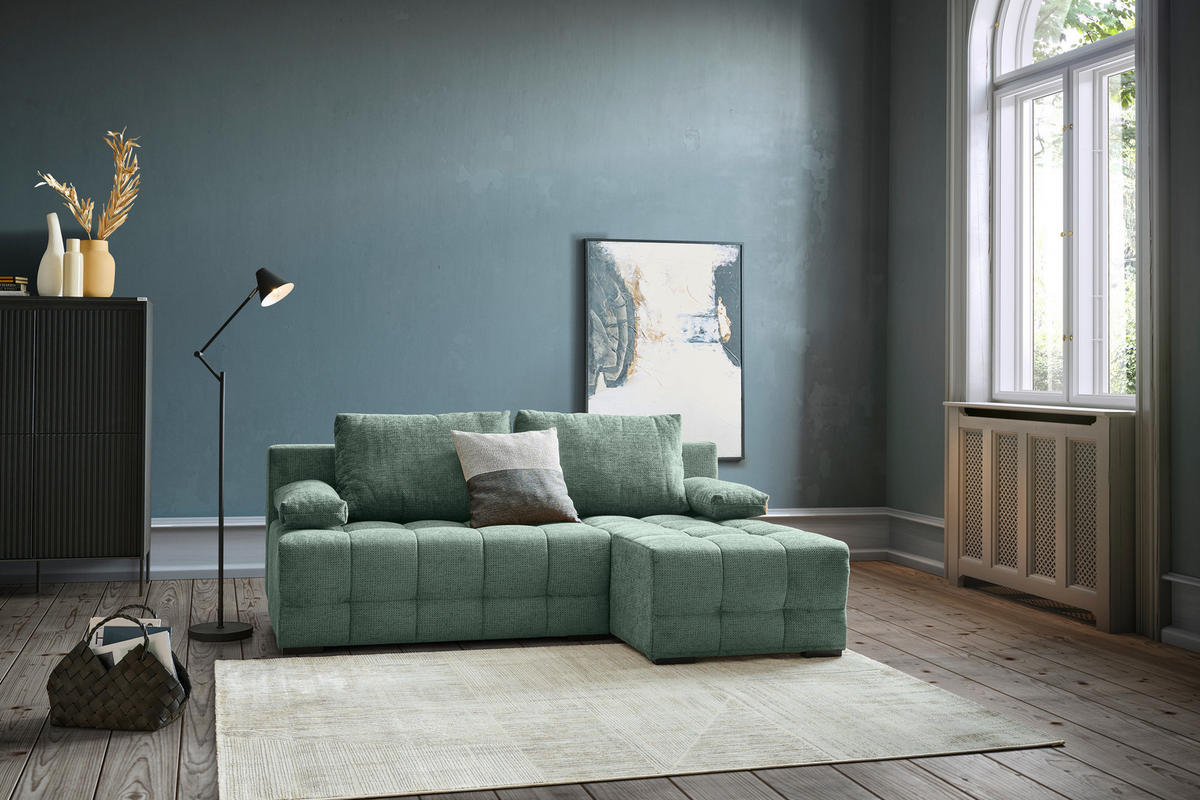 ECKSOFA Dunkelgrün Chenille  - Dunkelgrün/Schwarz, MODERN, Kunststoff/Textil (204/145cm) - home24