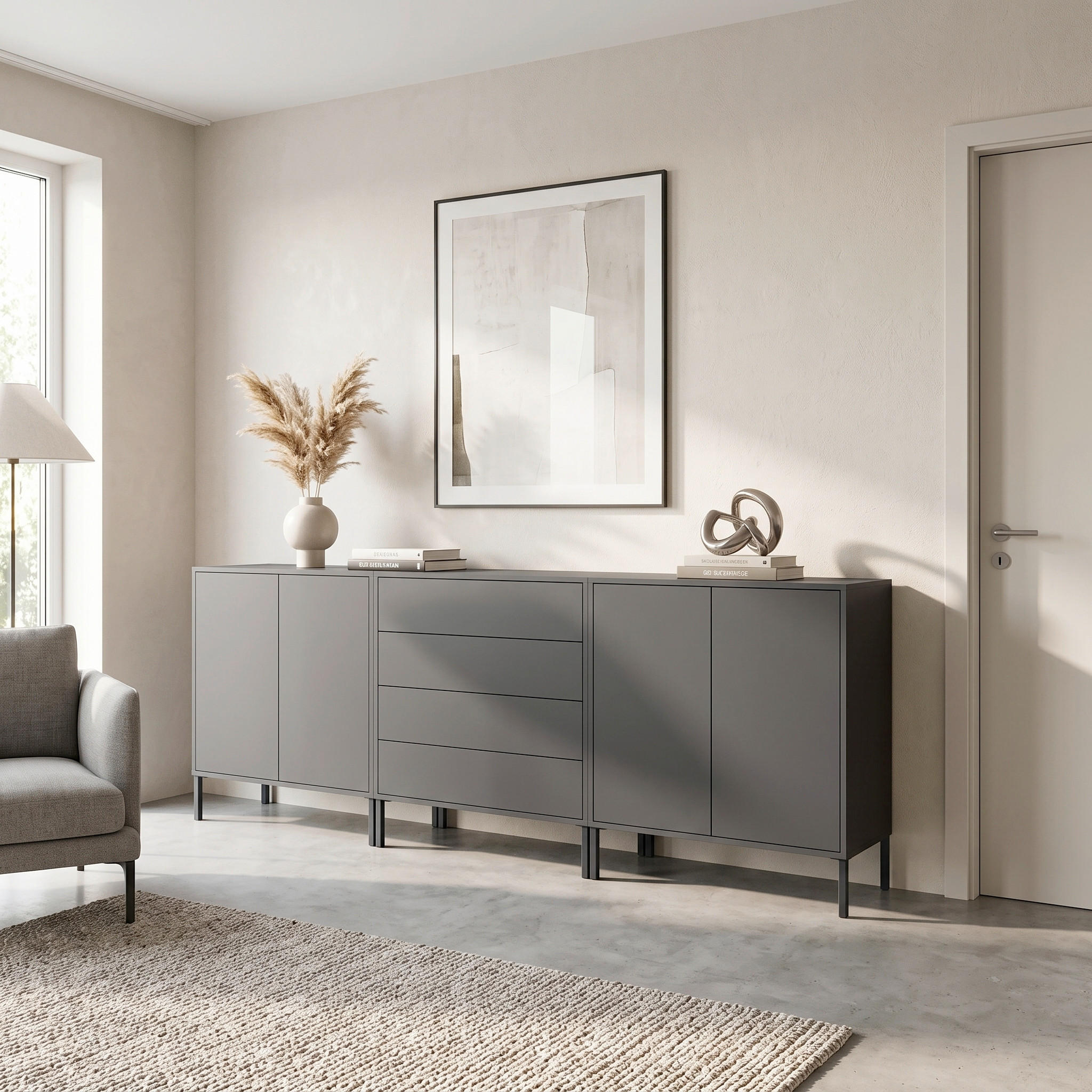 Mid.you Sideboard Mailand Set 5 + MF Anthrazit 237x86x33 cm