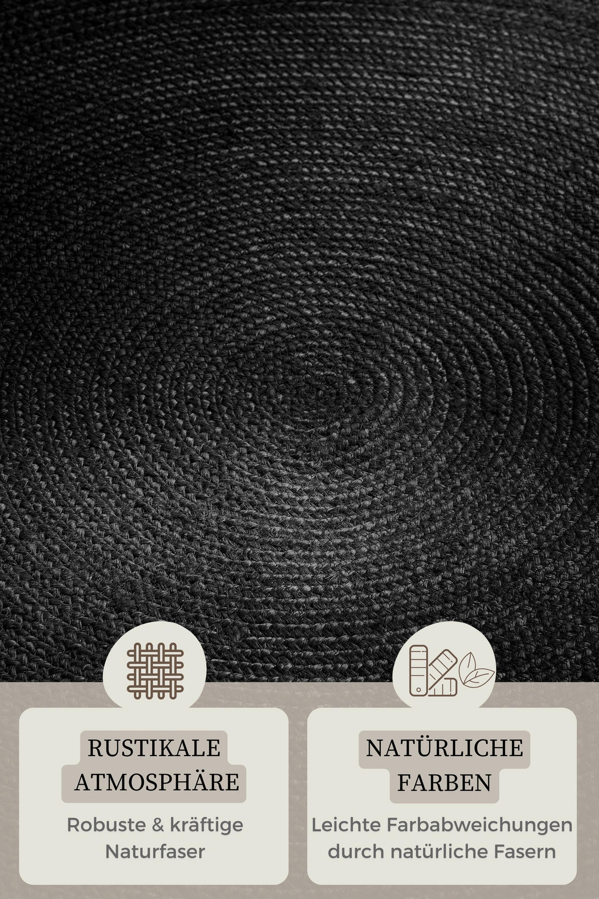 JUTETEPPICH 140 cm Jute Braided Schwarz  - Schwarz, Basics, Textil (140cm) - Hanse Home