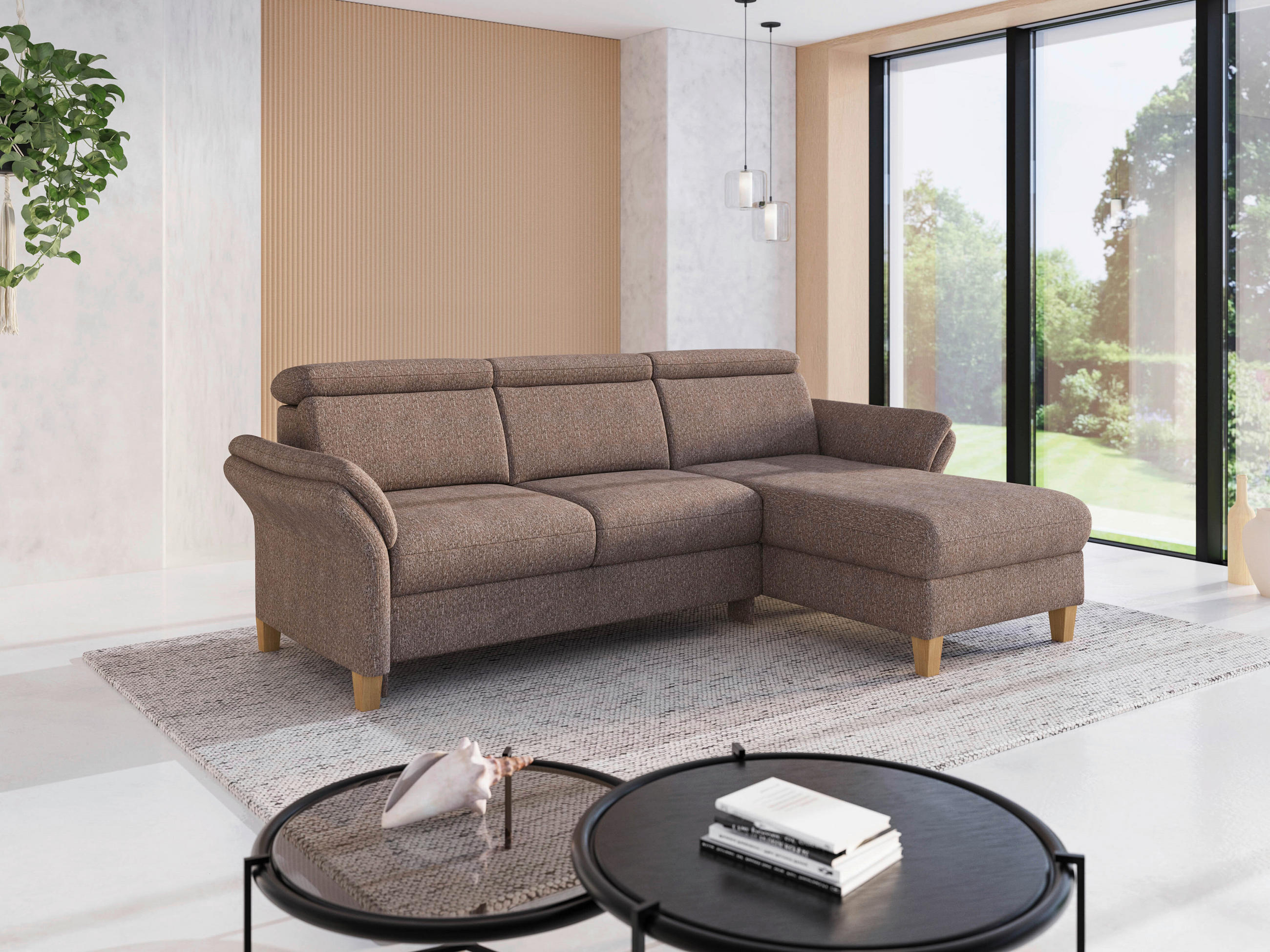 ECKSOFA GLENDALE E Cappuccino Chenille  - Eichefarben/Cappuccino, KONVENTIONELL, Holz/Textil (253/166cm) - Sit & More