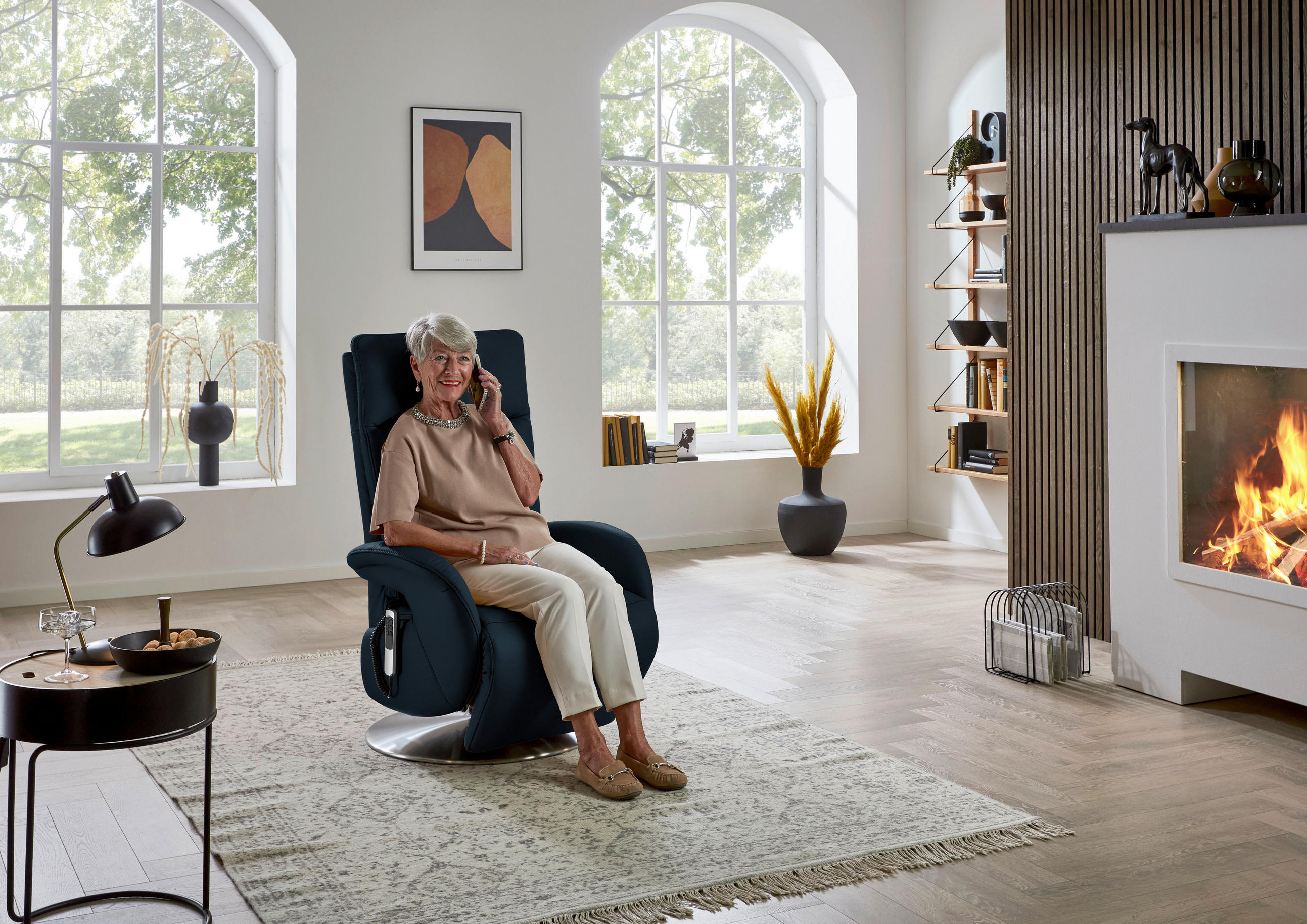 RELAXSESSEL in Leder Dunkelblau  - Edelstahlfarben/Dunkelblau, Design, Leder/Metall (70/108/80cm) - Cantus